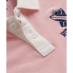 Pine Kids Cotton Knit Half Sleeves Polo T-Shirt with Cut & Sew Colour Block Design -  Pink & White