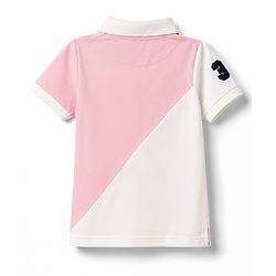 Pine Kids Cotton Knit Half Sleeves Polo T-Shirt with Cut & Sew Colour Block Design -  Pink & White