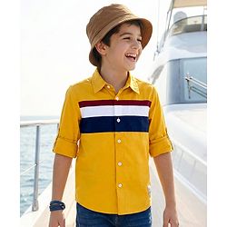 Pine Kids Cotton Woven Full Sleeves Solid Shirt - Mustard
