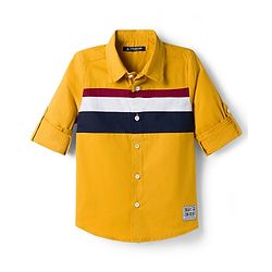 Pine Kids Cotton Woven Full Sleeves Solid Shirt - Mustard