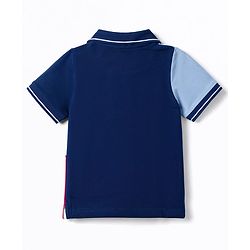 Pine Kids Cotton Knit Half Sleeves Solid Colour Polo T-Shirt  with Colour Block Design-  Red