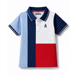 Pine Kids Cotton Knit Half Sleeves Solid Colour Polo T-Shirt  with Colour Block Design-  Red