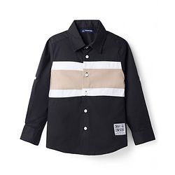 Pine Kids Cotton Woven Full Sleeves Solid Shirt - Black