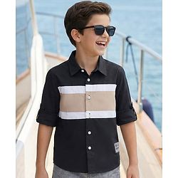 Pine Kids Cotton Woven Full Sleeves Solid Shirt - Black