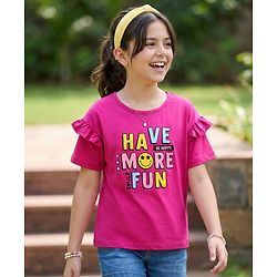 Pine Kids Cotton Knit Half Sleeves T-Shirt With Text Print - Dark Pink