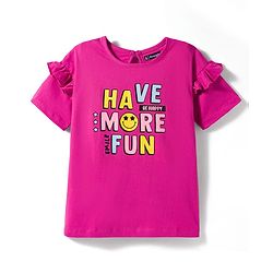 Pine Kids Cotton Knit Half Sleeves T-Shirt With Text Print - Dark Pink