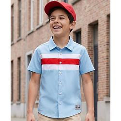Pine Kids Cotton Woven Half Sleeves Solid Colour Shirt - Light Blue