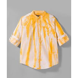Pine Kids Cotton Woven Full Sleeves Mandarin Collar Shirt With Tie & Dye Effects - Yellow