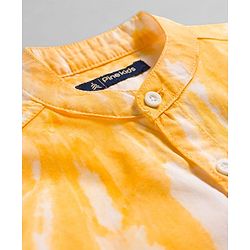 Pine Kids Cotton Woven Full Sleeves Mandarin Collar Shirt With Tie & Dye Effects - Yellow