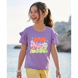 Pine Kids 100% Cotton Knit Half Sleeves Floral Printed T-Shirt - Purple