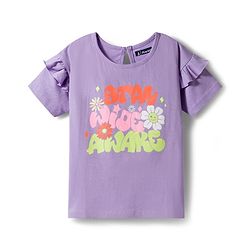 Pine Kids 100% Cotton Knit Half Sleeves Floral Printed T-Shirt - Purple