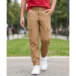 Pine Kids Cotton Elastane Woven Full Length Trouser Pant with Pocket - Brown
