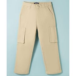 Pine Kids Cotton Woven Full Sleeves Solid Trouser With Cargo Pockets - Khaki