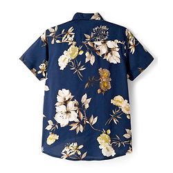 Pine Kids Viscose Half Sleeves Floral Printed Shirt With T-Shirt - Navy