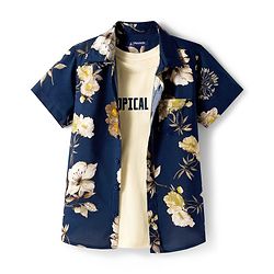 Pine Kids Viscose Half Sleeves Floral Printed Shirt With T-Shirt - Navy
