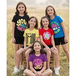 Pine Kids Cotton Knit Half Sleeves T-Shirts with Text Print Pack of 5 - Multicolor