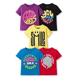 Pine Kids Cotton Knit Half Sleeves T-Shirts with Text Print Pack of 5 - Multicolor