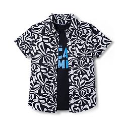 Pine Kids Woven Half Sleeves Printed Shirt With Inner Tee - Multicolor