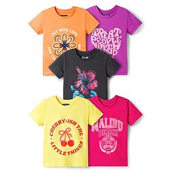 Pine Kids Cotton Knit T-Shirts with Graphic Print Multi Colors 4-5 Years Pack of 5