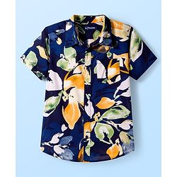 Pine Kids Viscose Woven Half Sleeves Floral Printed Shirt With T-Shirt - Navy Blue