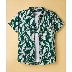 Pine Kids Viscose Woven Half Sleeves Shirt With T-Shirt & Floral Print - Green