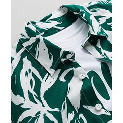 Pine Kids Viscose Woven Half Sleeves Shirt With T-Shirt & Floral Print - Green