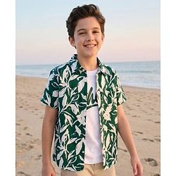 Pine Kids Viscose Woven Half Sleeves Shirt With T-Shirt & Floral Print - Green