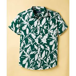 Pine Kids Viscose Woven Half Sleeves Shirt With T-Shirt & Floral Print - Green