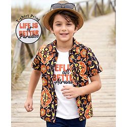 Pine Kids Viscose Woven Half Sleeves Floral Printed Shirt With Tank T-Shirt - Multicolour