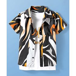 Pine Kids Woven Half Sleeves Printed Shirt With Printed Inner Tee - Multicolor