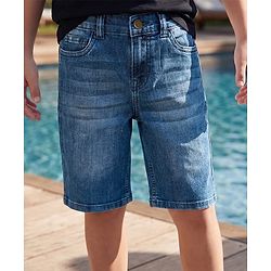 Pine Kids Denim Woven Knee Length Washed Shorts -Navy  Blue