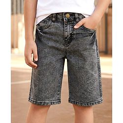 Pine Kids Denim Woven Knee Length Washed Shorts -Navy  Blue