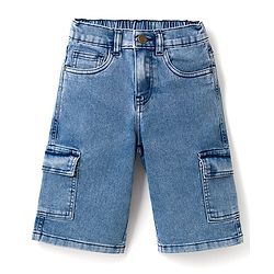 Pine Kids Denim Woven Knee Length Washed Shorts - Blue