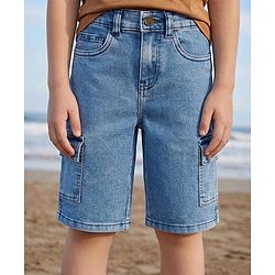Pine Kids Denim Woven Knee Length Washed Shorts - Blue