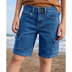 Pine Kids Denim Woven Knee Length Washed Shorts - Blue