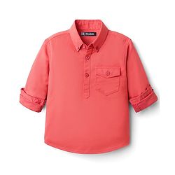 Pine Kids Cotton Woven Full Sleeves Solid Colour Kurta Style Shirt - Coral