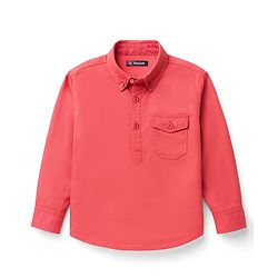 Pine Kids Cotton Woven Full Sleeves Solid Colour Kurta Style Shirt - Coral