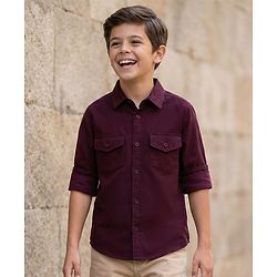 Pine Kids Cotton Woven Full Sleeves Solid Shirt - Maroon