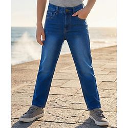 Pine Kids Denim Woven Full Length Washed Jeans - Blue