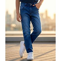 Pine Kids Denim Woven Full Length Washed Jeans - Blue