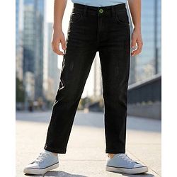 Pine Kids Denim Woven Full Length Washed Jeans - Black