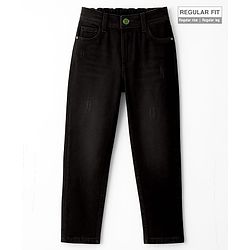 Pine Kids Denim Woven Full Length Washed Jeans - Black