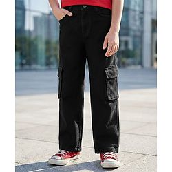 Pine Kids Denim Woven Full Length Washed Jeans - Black