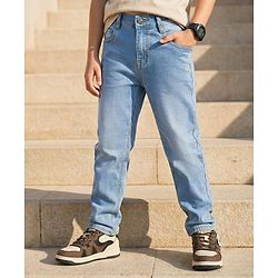 Pine Kids Denim Woven Full Length Washed Jeans -Light Blue