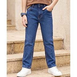 Pine Kids Woven Full Length Washed Denim Jeans - Navy Blue