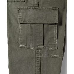 Pine Kids Cotton Elastane Woven Full Length Solid Trouser With Cargo Pockets - Olive Green