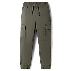 Pine Kids Cotton Elastane Woven Full Length Solid Trouser With Cargo Pockets - Olive Green