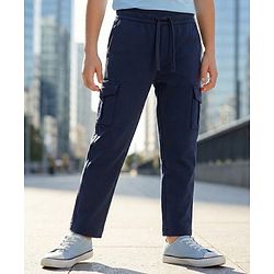 Pine Kids Cotton Elastane Woven Full Length Trouser Pant - Navy Blue