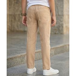 Pine Kids Cotton Elastane Woven Full Length Solid Color Trouser - Beige