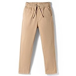 Pine Kids Cotton Elastane Woven Full Length Solid Color Trouser - Beige